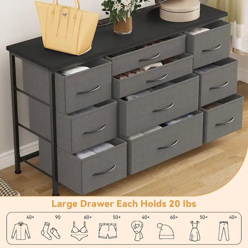 Comodino con 10 cassetti e supporto TV – Grigio scuro / Rosa / Nero / Marrone / Salice nero