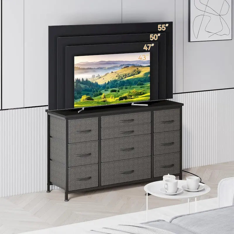 Comodino con 10 cassetti e supporto TV – Grigio scuro / Rosa / Nero / Marrone / Salice nero