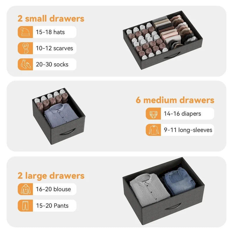Comodino con 10 cassetti e supporto TV – Grigio scuro / Rosa / Nero / Marrone / Salice nero