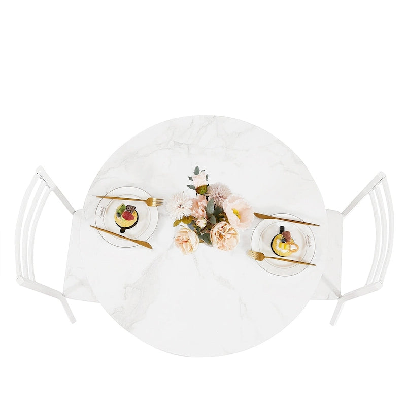 Tavolo rotondo da pranzo nero/marrone/oro con gamba in metallo, 4 posti