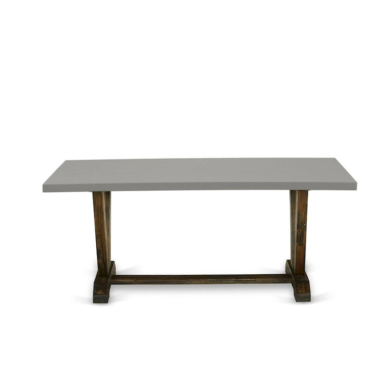 Set da pranzo rettangolare – Piano in cemento, color Jacobean invecchiato, sedie color cachi scuro, 5/6/7/9 pezzi