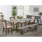 Set da pranzo rettangolare – Piano in cemento, color Jacobean invecchiato, sedie color cachi scuro, 5/6/7/9 pezzi