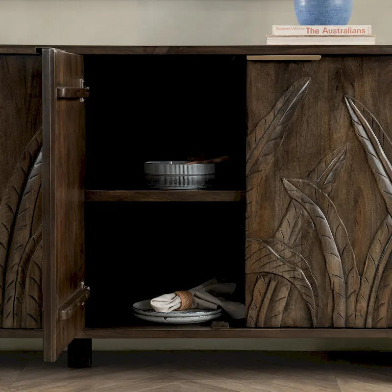 Credenza 4 ante White Wash, Legno massello di mango