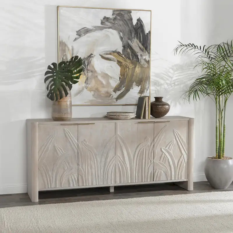 Credenza 4 ante White Wash, Legno massello di mango