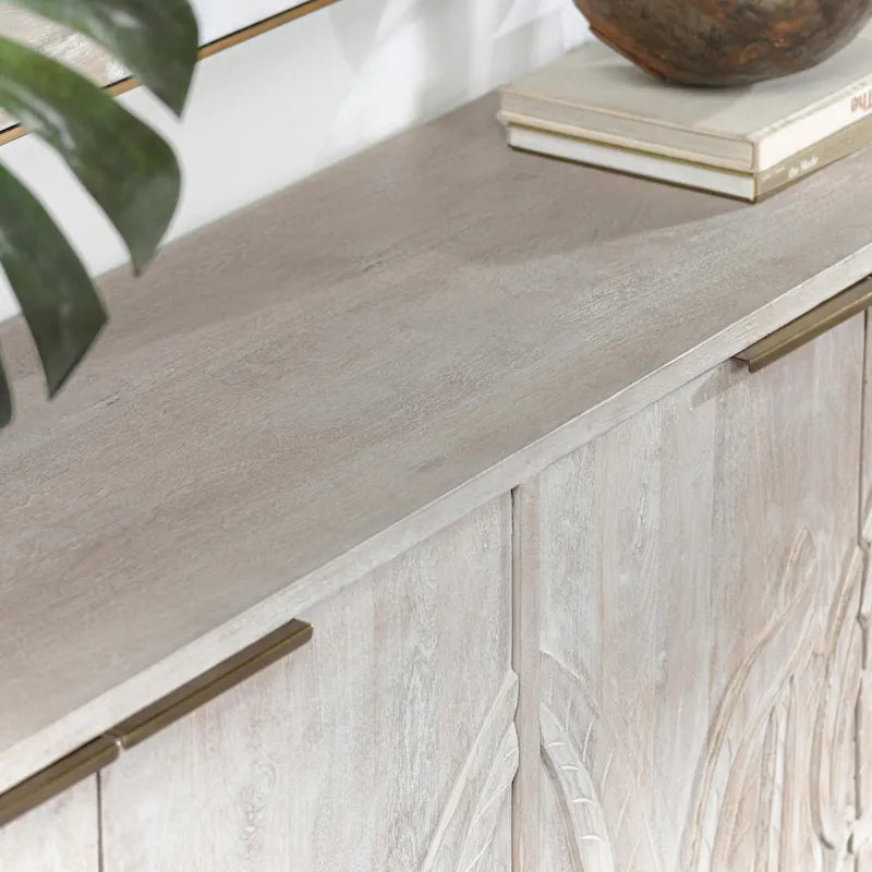 Credenza 4 ante White Wash, Legno massello di mango