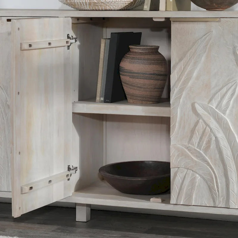 Credenza 4 ante White Wash, Legno massello di mango