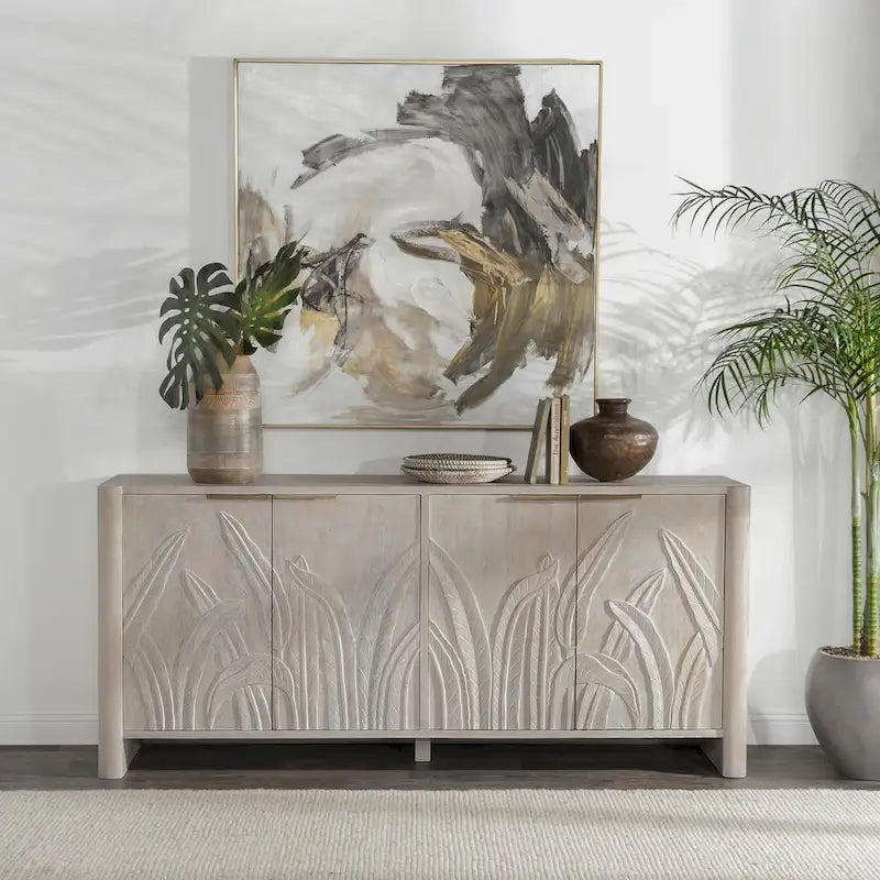 Credenza 4 ante White Wash, Legno massello di mango