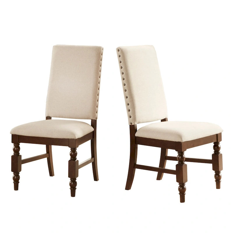 Sedia da pranzo imbottita con borchie, Beige/Marrone/Grigio scuro/Grigio, Set da 2