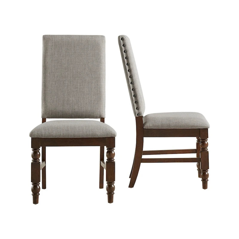 Sedia da pranzo imbottita con borchie, Beige/Marrone/Grigio scuro/Grigio, Set da 2