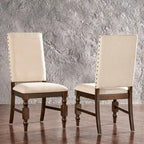 Sedia da pranzo imbottita con borchie, Beige/Marrone/Grigio scuro/Grigio, Set da 2