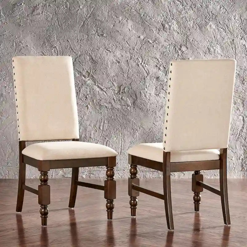 Sedia da pranzo imbottita con borchie, Beige/Marrone/Grigio scuro/Grigio, Set da 2