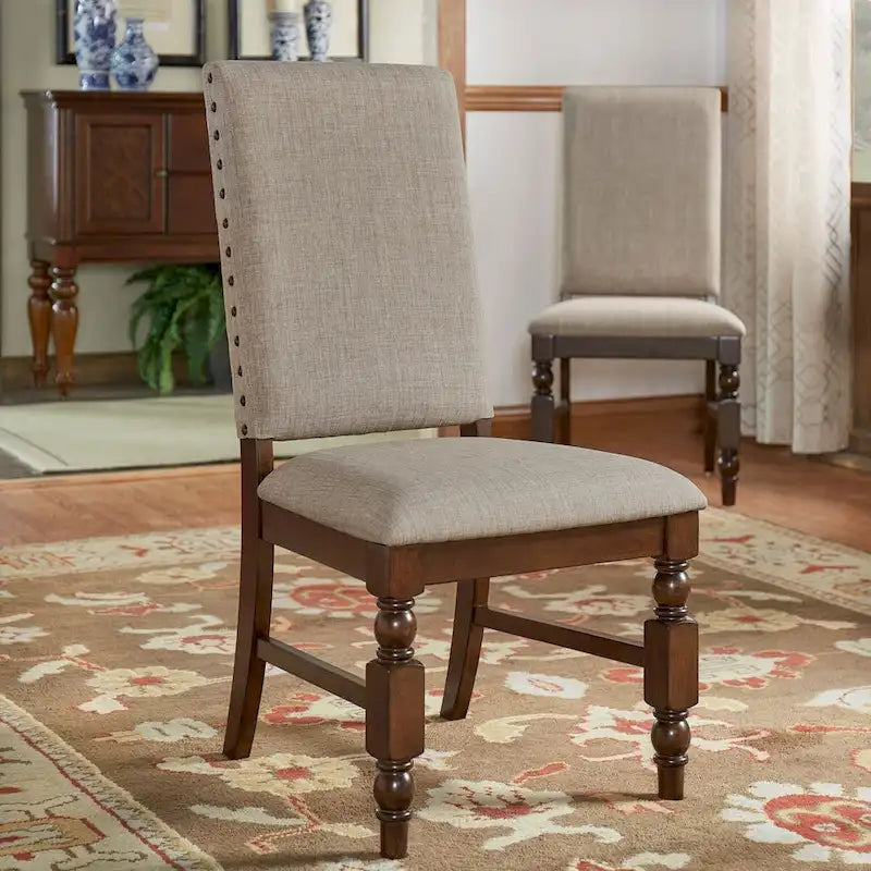 Sedia da pranzo imbottita con borchie, Beige/Marrone/Grigio scuro/Grigio, Set da 2