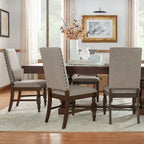 Sedia da pranzo imbottita con borchie, Beige/Marrone/Grigio scuro/Grigio, Set da 2
