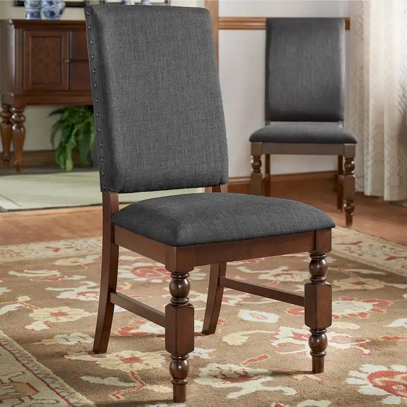 Sedia da pranzo imbottita con borchie, Beige/Marrone/Grigio scuro/Grigio, Set da 2