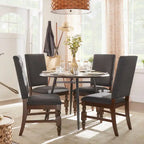 Sedia da pranzo imbottita con borchie, Beige/Marrone/Grigio scuro/Grigio, Set da 2