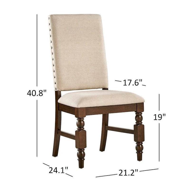 Sedia da pranzo imbottita con borchie, Beige/Marrone/Grigio scuro/Grigio, Set da 2