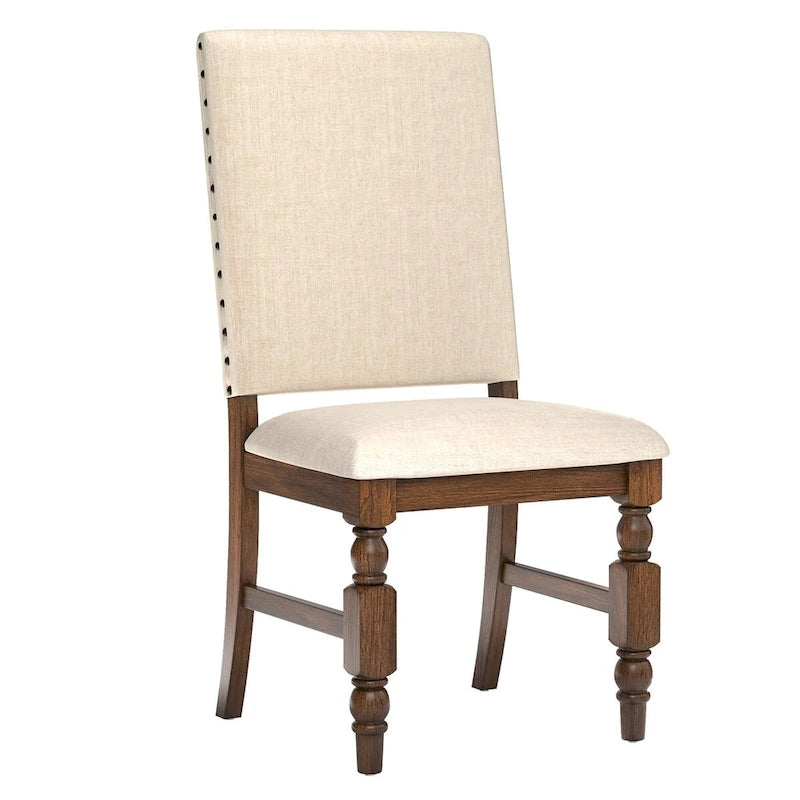 Sedia da pranzo imbottita con borchie, Beige/Marrone/Grigio scuro/Grigio, Set da 2