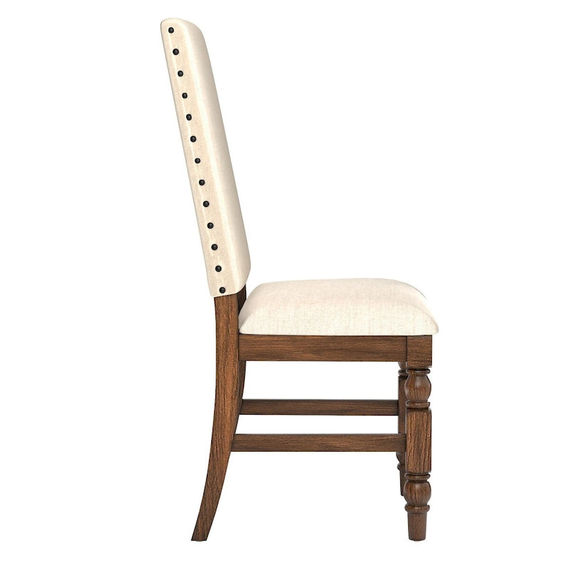 Sedia da pranzo imbottita con borchie, Beige/Marrone/Grigio scuro/Grigio, Set da 2