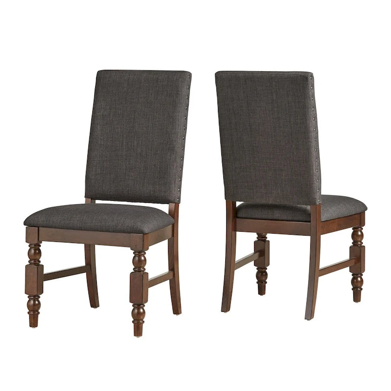 Sedia da pranzo imbottita con borchie, Beige/Marrone/Grigio scuro/Grigio, Set da 2
