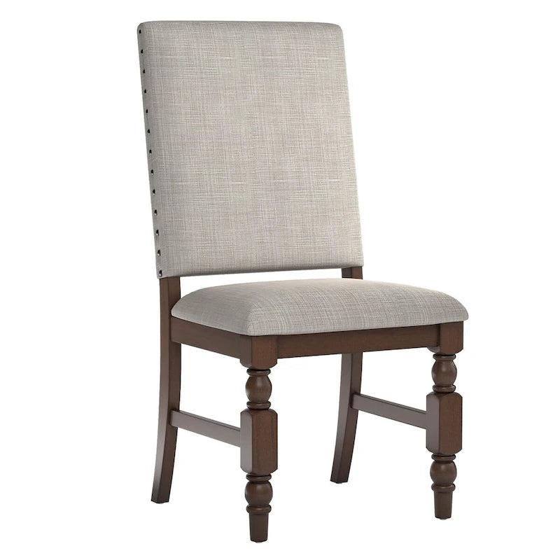 Sedia da pranzo imbottita con borchie, Beige/Marrone/Grigio scuro/Grigio, Set da 2