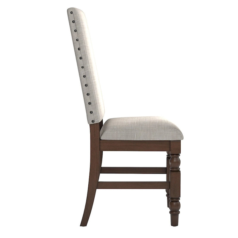 Sedia da pranzo imbottita con borchie, Beige/Marrone/Grigio scuro/Grigio, Set da 2