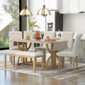 Set da pranzo rettangolare retrò – Noce/Grigio, 6 persone (tavolo + 4 sedie + panca)