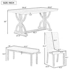 Set da pranzo rettangolare retrò – Noce/Grigio, 6 persone (tavolo + 4 sedie + panca)