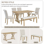 Set da pranzo rettangolare retrò – Noce/Grigio, 6 persone (tavolo + 4 sedie + panca)