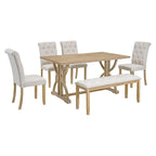 Set da pranzo rettangolare retrò – Noce/Grigio, 6 persone (tavolo + 4 sedie + panca)