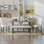 Set da pranzo rettangolare retrò – Noce/Grigio, 6 persone (tavolo + 4 sedie + panca)