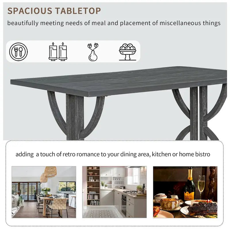 Set da pranzo rettangolare retrò – Noce/Grigio, 6 persone (tavolo + 4 sedie + panca)