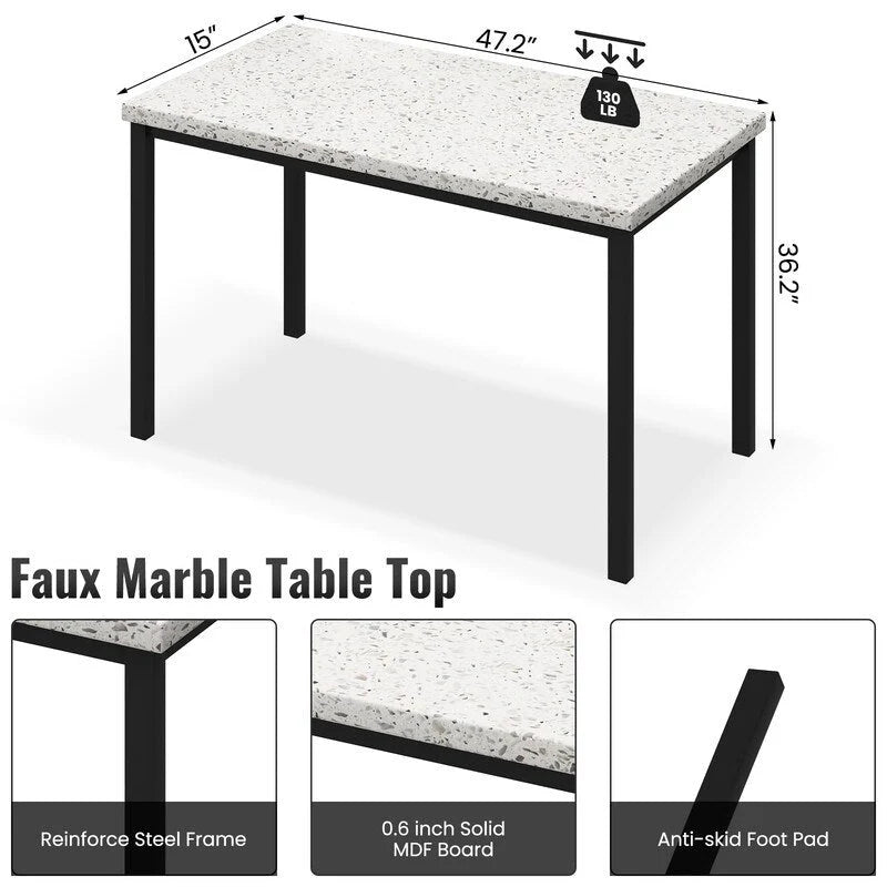 Set da pranzo di metà secolo per 4 persone in marmo bianco/color sabbia – Tavolo e 4 sedie
