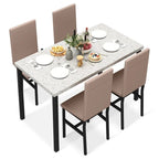Set da pranzo di metà secolo per 4 persone in marmo bianco/color sabbia – Tavolo e 4 sedie