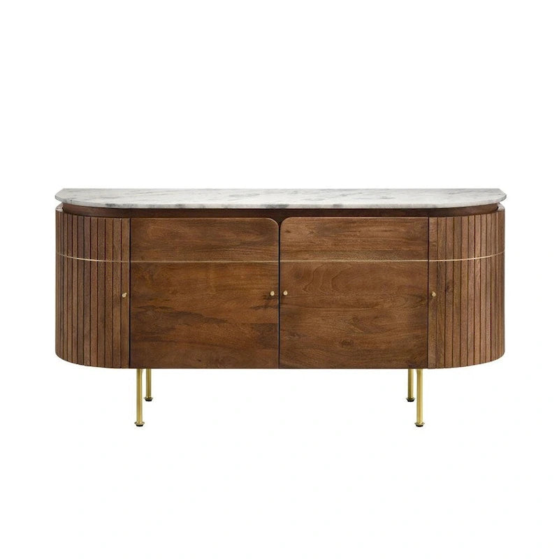 Credenza da pranzo 4 ante con piano in marmo Bianco e Naturale