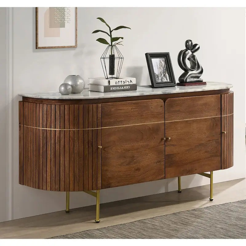 Credenza da pranzo 4 ante con piano in marmo Bianco e Naturale