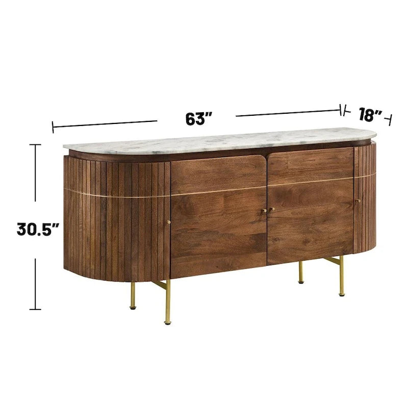 Credenza da pranzo 4 ante con piano in marmo Bianco e Naturale