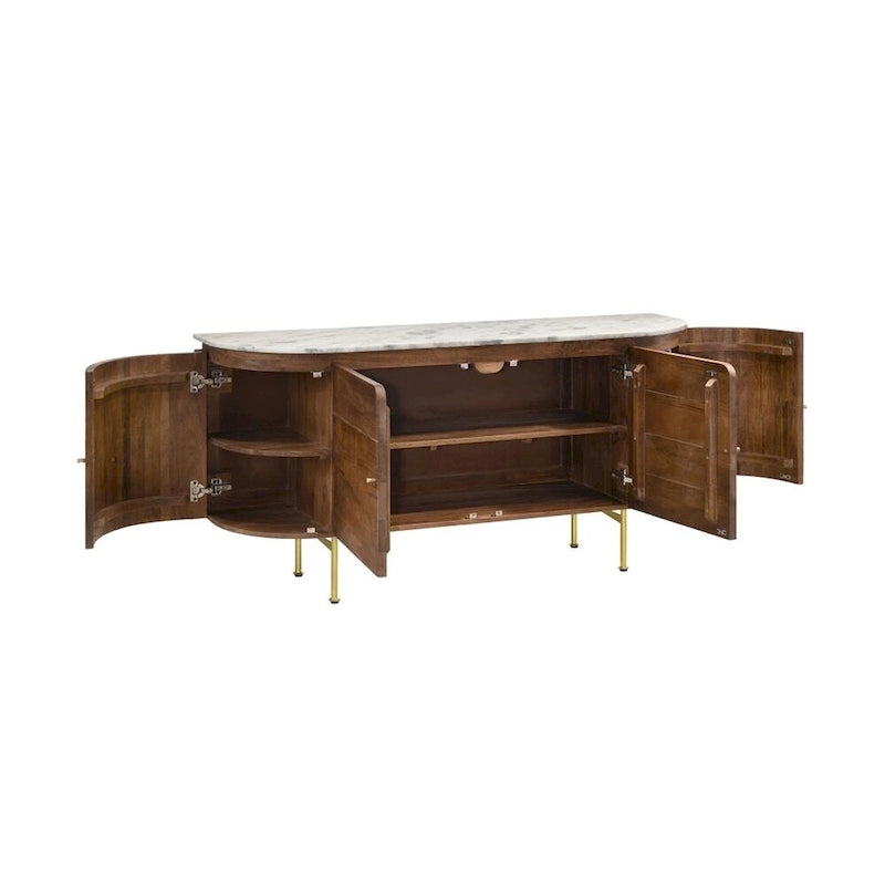 Credenza da pranzo 4 ante con piano in marmo Bianco e Naturale