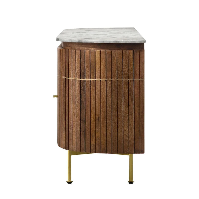 Credenza da pranzo 4 ante con piano in marmo Bianco e Naturale