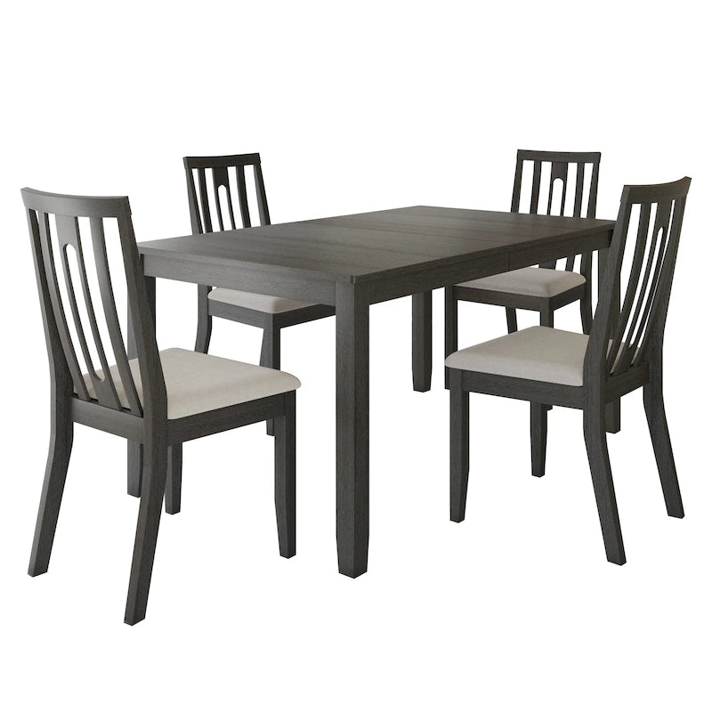 Set da pranzo 5 pezzi, bianco / grigio / marrone / nero, 4 posti a sedere