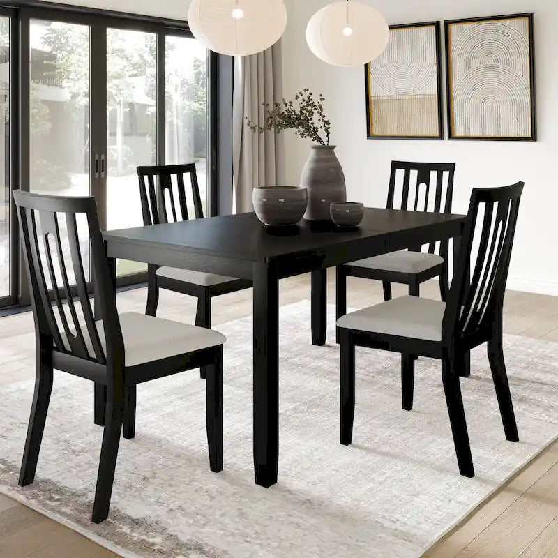 Set da pranzo 5 pezzi, bianco / grigio / marrone / nero, 4 posti a sedere