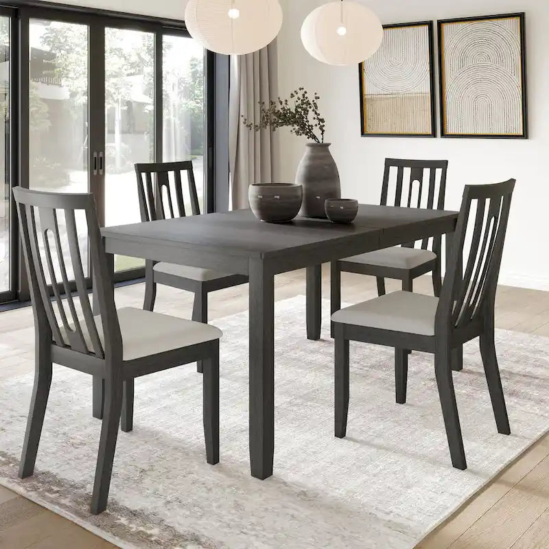 Set da pranzo 5 pezzi, bianco / grigio / marrone / nero, 4 posti a sedere
