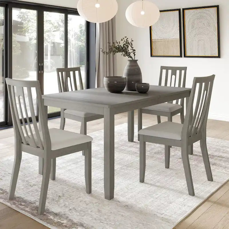Set da pranzo 5 pezzi, bianco / grigio / marrone / nero, 4 posti a sedere