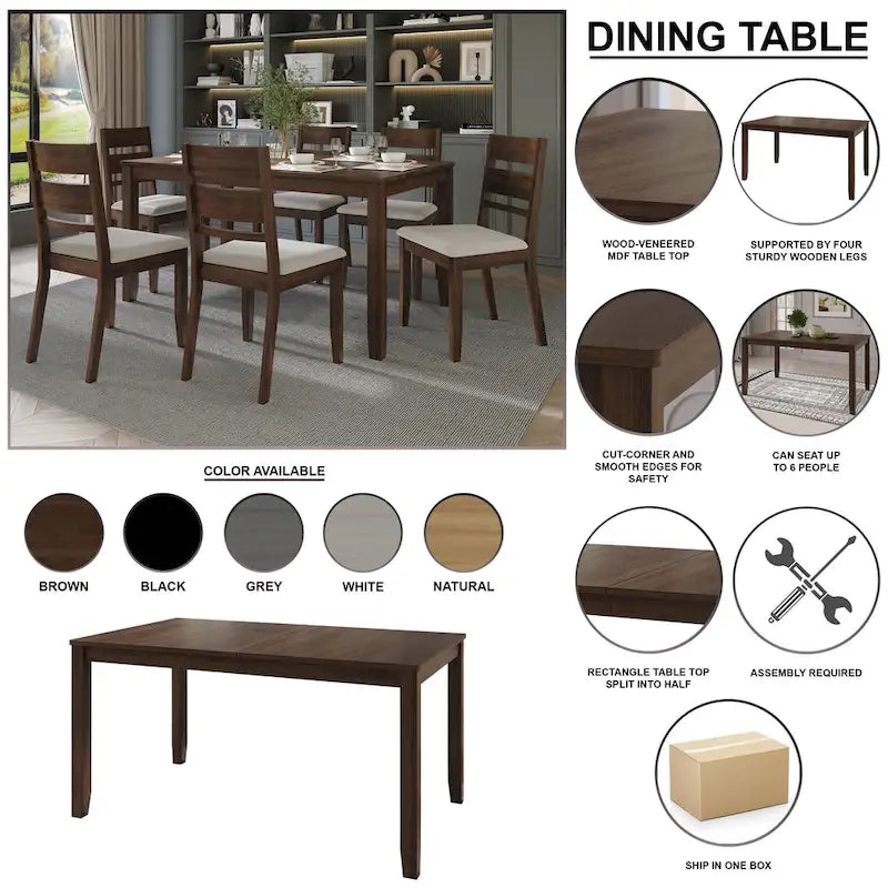 Set da pranzo 5 pezzi, bianco / grigio / marrone / nero, 4 posti a sedere