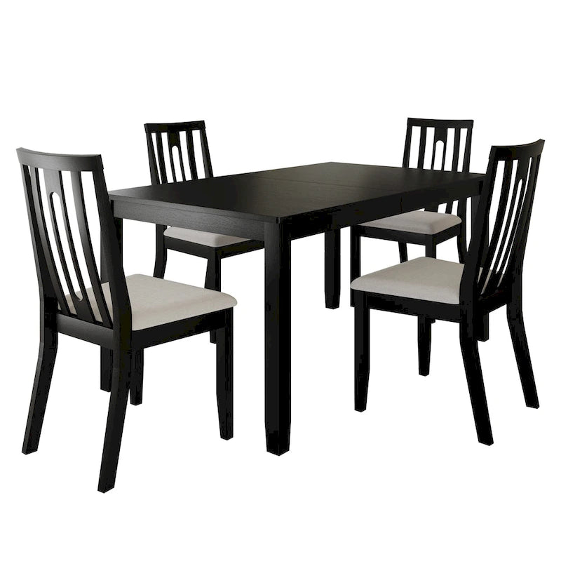Set da pranzo 5 pezzi, bianco / grigio / marrone / nero, 4 posti a sedere