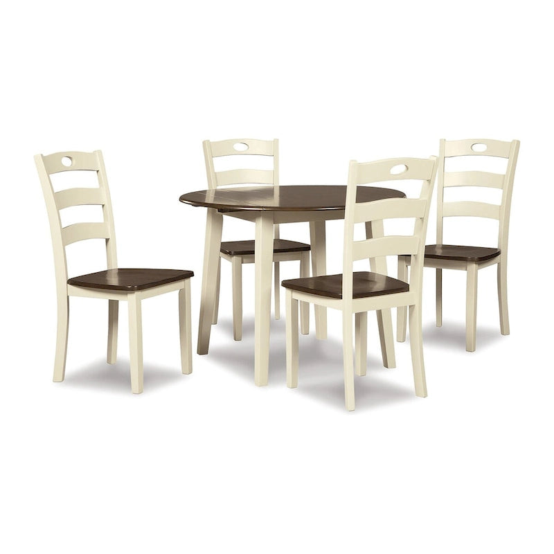 Set tavolo da pranzo con ante a ribalta crema/marrone, sedie con schienale a pioli, 4 posti a sedere