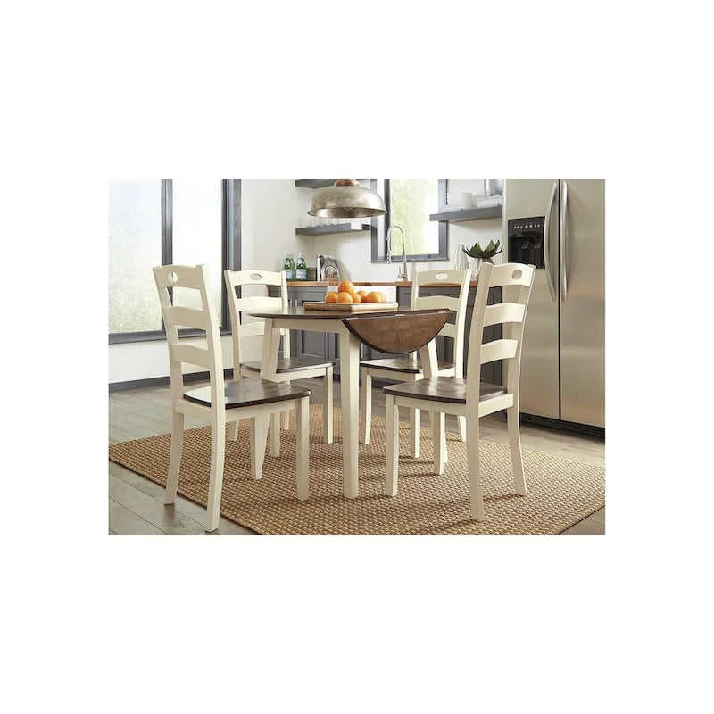 Set tavolo da pranzo con ante a ribalta crema/marrone, sedie con schienale a pioli, 4 posti a sedere