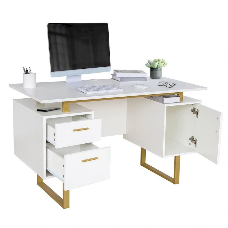 Scrivania per Computer Moderna di Lusso ed Elegante Grigia con Contenitore