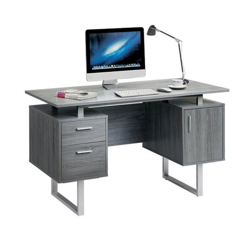 Scrivania per Computer Moderna di Lusso ed Elegante Grigia con Contenitore