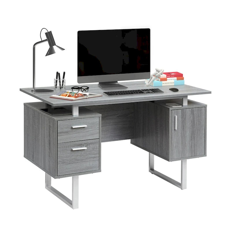 Scrivania per Computer Moderna di Lusso ed Elegante Grigia con Contenitore