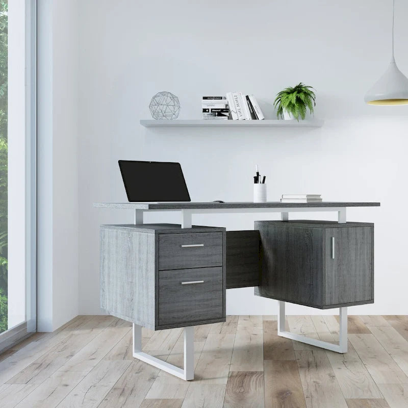 Scrivania per Computer Moderna di Lusso ed Elegante Grigia con Contenitore